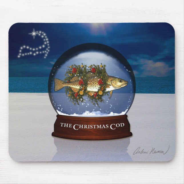 The Christmas Cod Snow Globe Mousepad (Front)