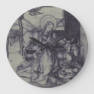The Christmas Nativity Stark Ink Art Large Clock