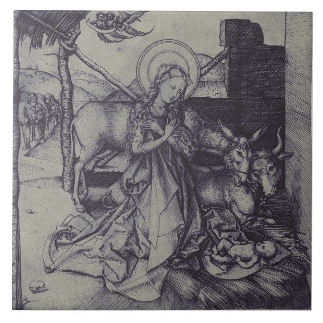The Christmas Nativity Stark Ink Art Tile (Front)