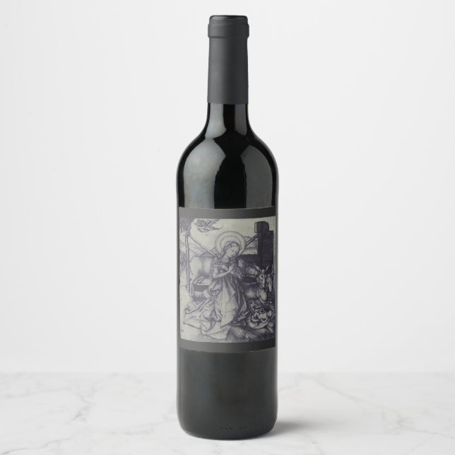 The Christmas Nativity Stark Ink Art Wine Label (Front)