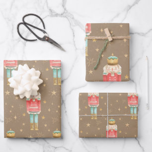 The Christmas Nutcracker Gold Stars Kraft Wrapping Paper Sheet