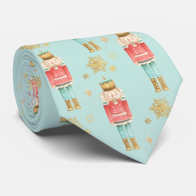 The Christmas Nutcracker Golden Snowflakes Blue Tie (Rolled)