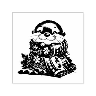 The Christmas Otter in a Scarf Self-inking Stamp