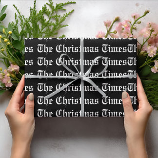 The Christmas Time Black White Custom Text Wrapping Paper