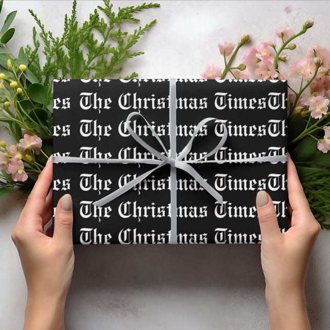 The Christmas Time Black White Custom Text Wrapping Paper (Creator Uploaded)