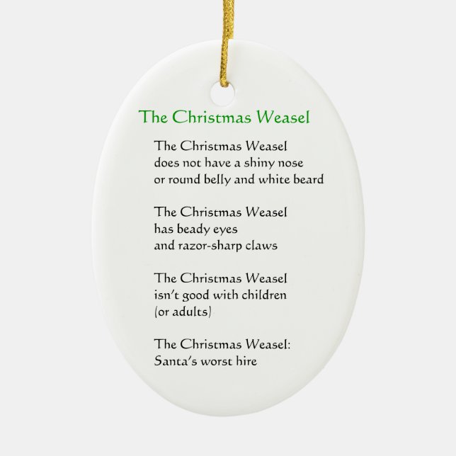 The Christmas Weasel Ceramic Tree Decoration (Front)