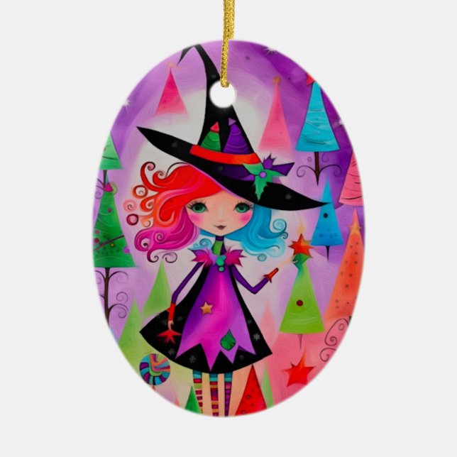 The Christmas Witch 9 design Holiday Ornament (Front)