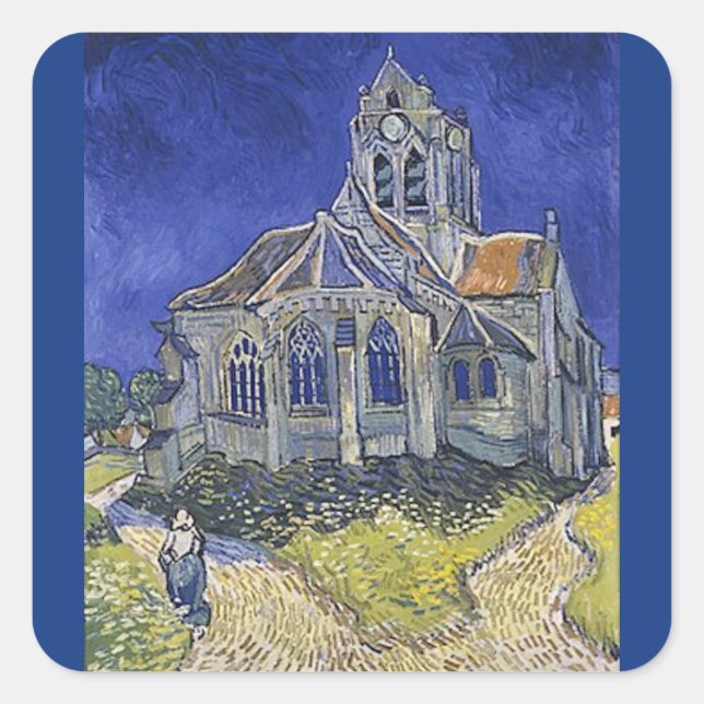 The Church at Auvers by Vincent Van Gogh Square Sticker (Front)