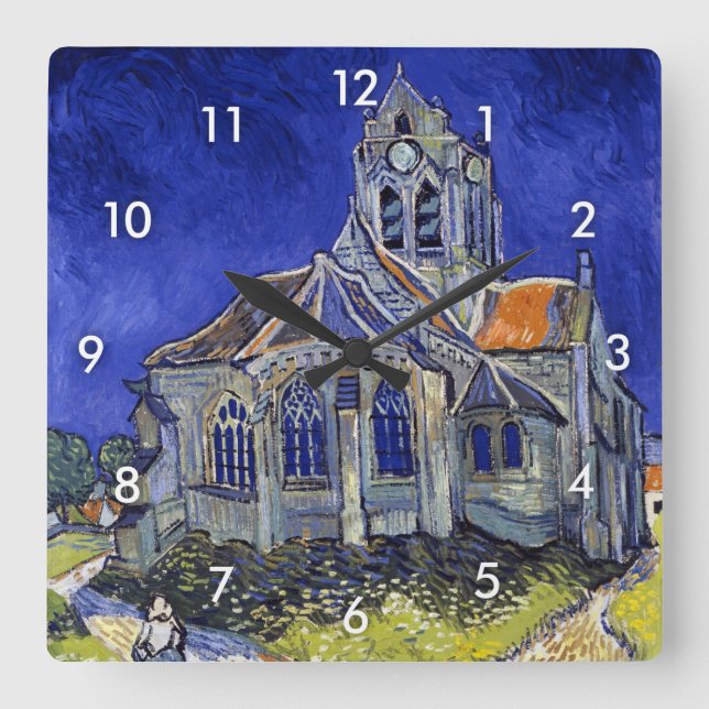 The Church at Auvers, Van Gogh Square Wall Clock (Front)