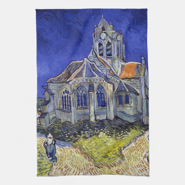 The Church at Auvers, Van Gogh Tea Towel (Vertical)