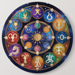 the circle with the zodiac signs 6 cm round badge