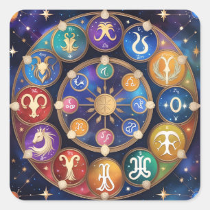 the circle with the zodiac signs square sticker