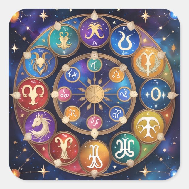  the circle with the zodiac signs square sticker (Front)