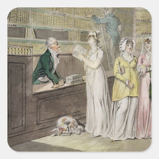 The Circulating Library (pen and ink and w/c and w Square Sticker (Front)