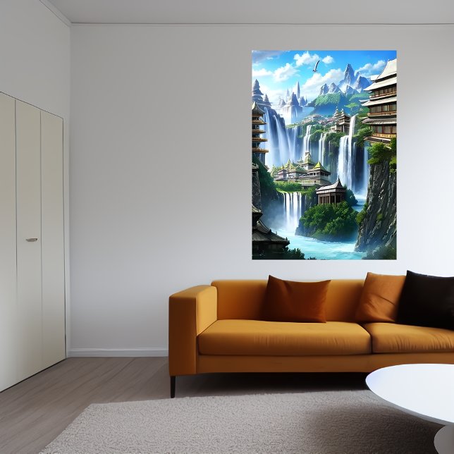 The city and the great waterfall | AI Art  Poster (Creator Uploaded)