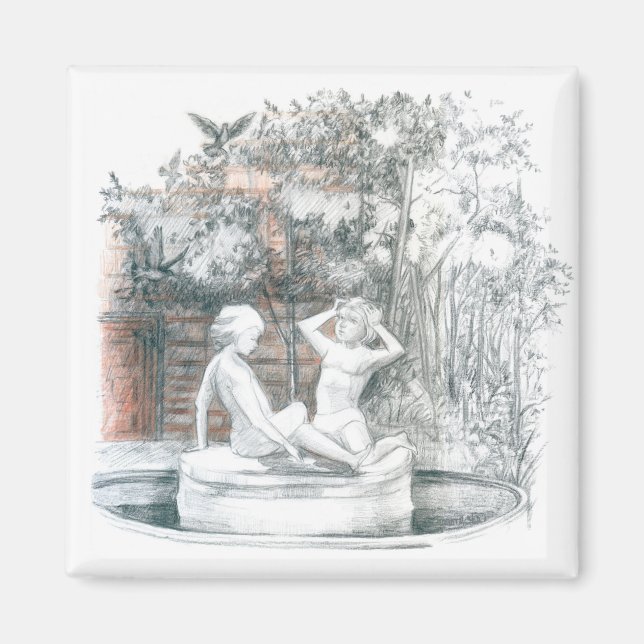 the city fountain with figurines of girls magnet (Front)