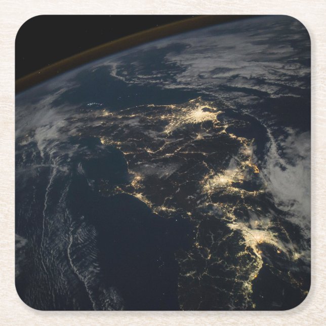 The City Lights Of Japan At Night. Square Paper Coaster (Front)