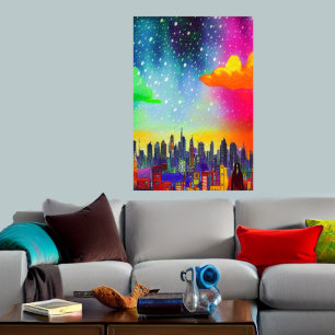 The city under the starry night   AI Art Poster