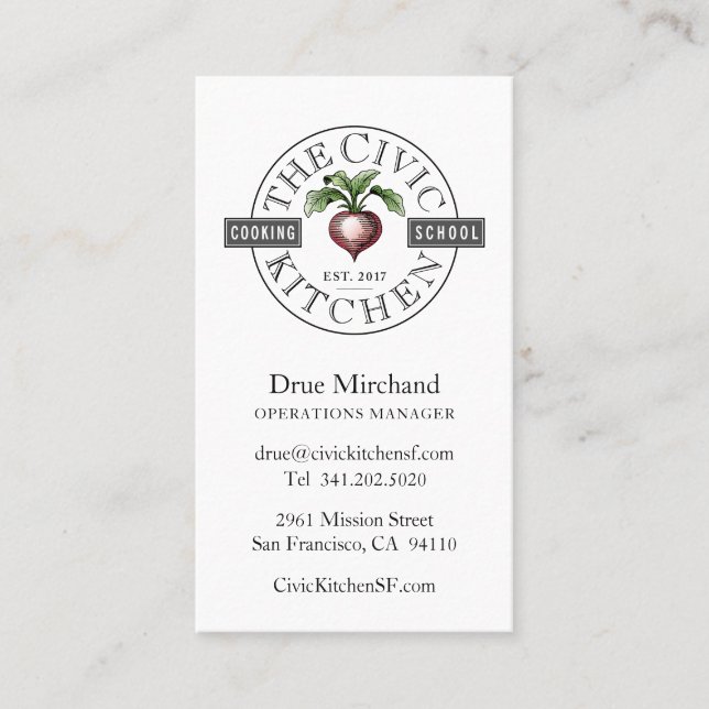The Civic Kitchen Classic Serif Business Card (Front)