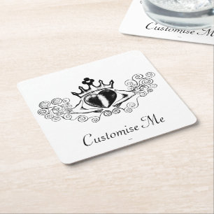 The Claddagh (Black) Square Paper Coaster