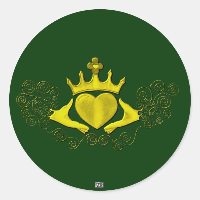 The Claddagh (Gold) Classic Round Sticker (Front)