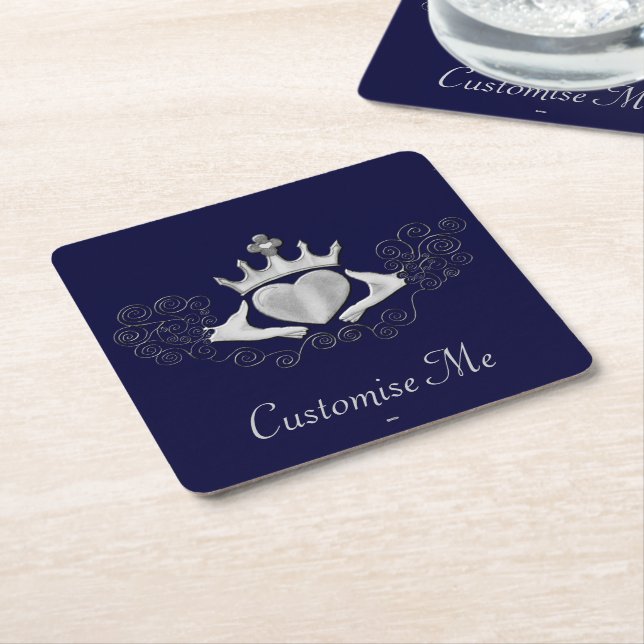 The Claddagh (Silver) Square Paper Coaster (Angled)