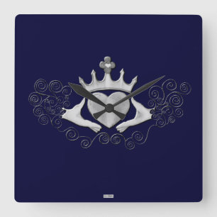 The Claddagh (Silver) Square Wall Clock