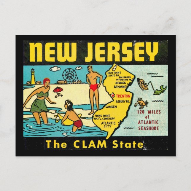 The Clam State, New Jersey, Vintage Postcard (Front)