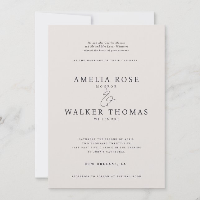 The Classic Cream and Grey Wedding Invitation (Front)