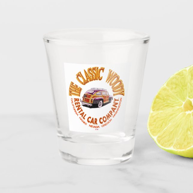 The Classic Woody Rental Car Co Logo Ver 3.0  Shot Glass (Front)