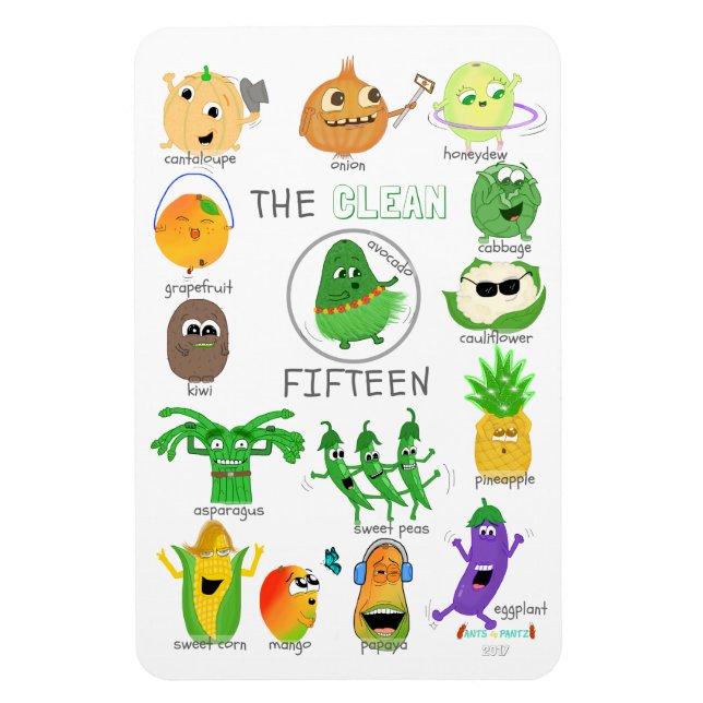 The Clean 15 illustrated list - 2017 (labelled) Magnet (Vertical)