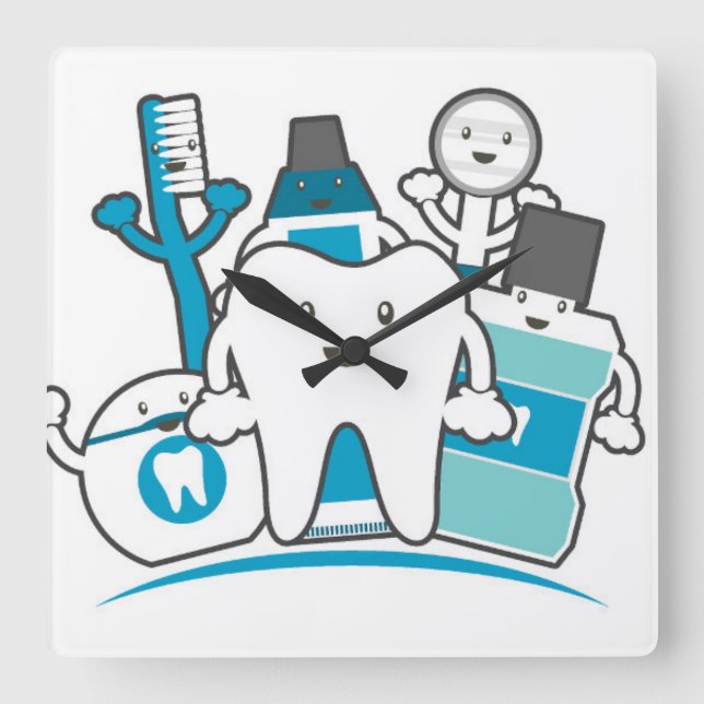 The Clean Teeth Gang Square Wall Clock (Front)