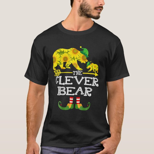 The Clever Bear Elf Sunflower Funny Christmas Gift T-Shirt (Front)