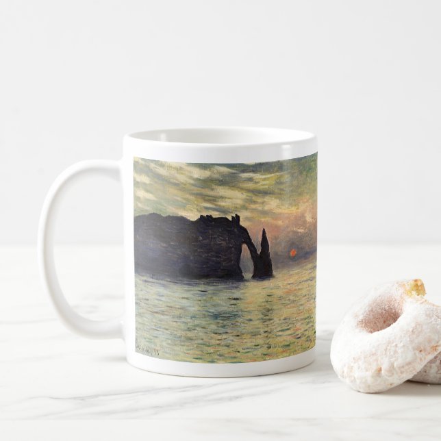 The Cliff Etretat, Sunset by Claude Monet Coffee Mug (With Donut)