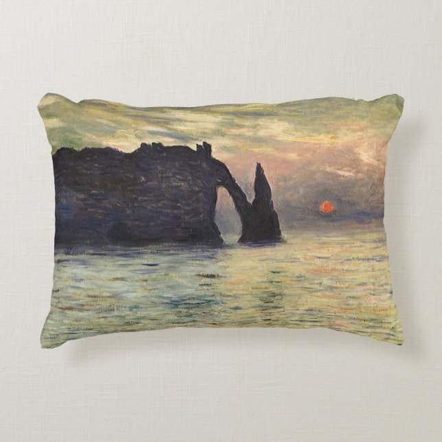 The Cliff Etretat, Sunset by Claude Monet Decorative Cushion (Front)