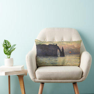 The Cliff Etretat, Sunset by Claude Monet Lumbar Cushion