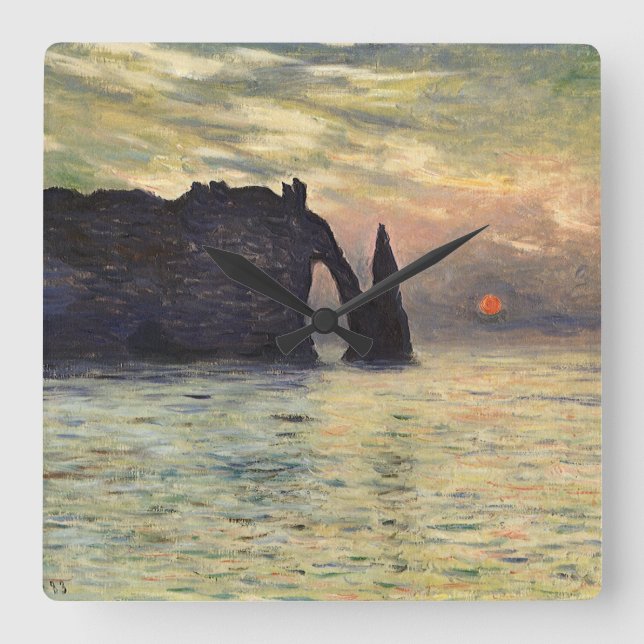 The Cliff Etretat, Sunset by Claude Monet Square Wall Clock (Front)