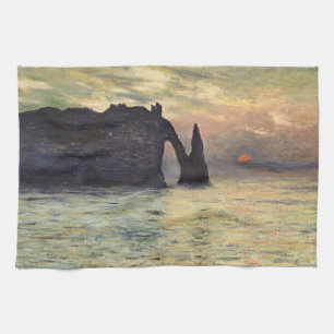 The Cliff Etretat, Sunset by Claude Monet Tea Towel