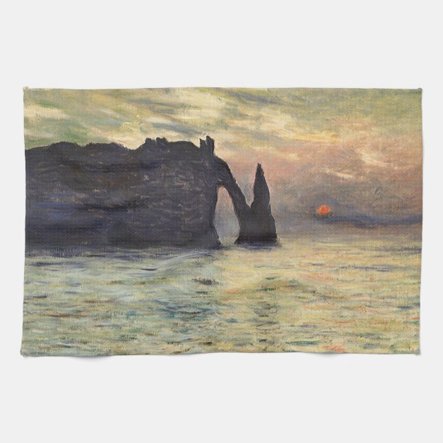 The Cliff Etretat, Sunset by Claude Monet Tea Towel (Horizontal)