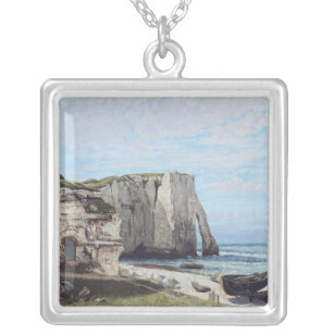 The Cliffs at Etretat after the storm, 1870 Silver Plated Necklace