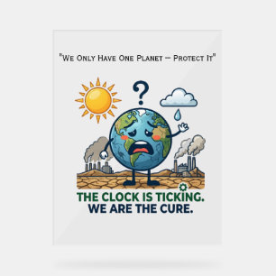 The Clock Is Ticking Eco Awareness Earth Acrylic Sign