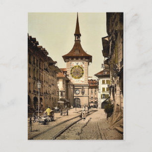 The clock tower, Berne, Town, Switzerland vintage Postcard