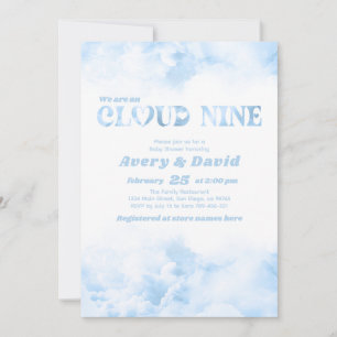 The Cloud Nine Fluffy cloud Baby Boy Shower Invitation