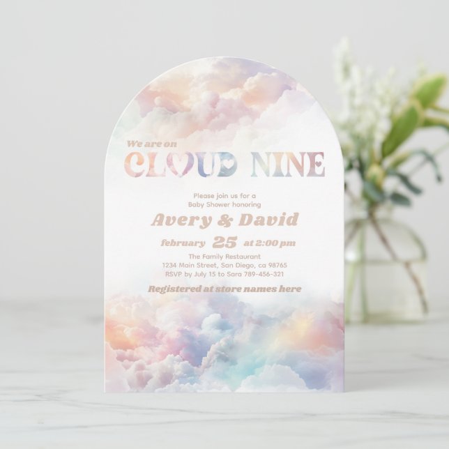 The Cloud Nine Rainbow  fluffy cloud Baby Shower  Invitation (Standing Front)