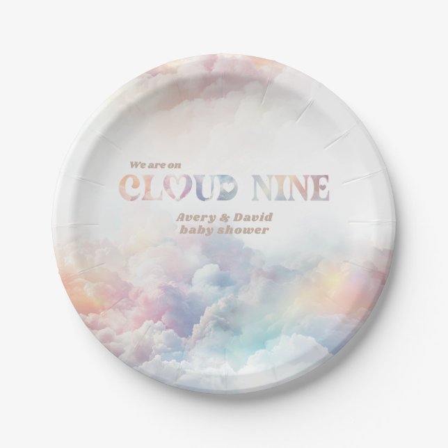 The Cloud Nine Rainbow  fluffy cloud Baby Shower  Paper Plate (Front)