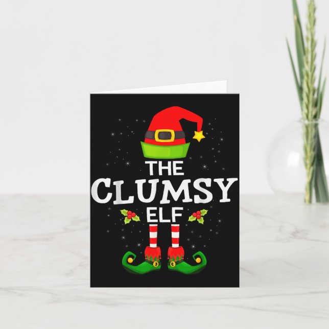 The Clumsy Elf Christmas Family Matching Pajama  Card (Front)