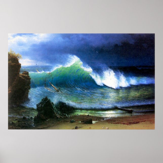 The coast of the Turquoise sea by Bierstadt Poster (Front)