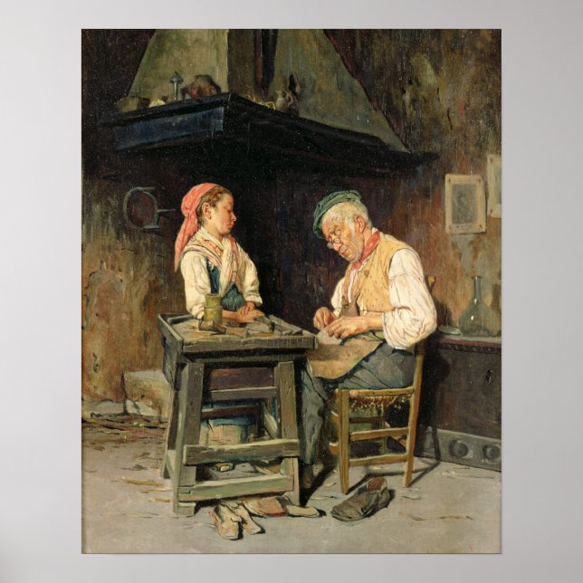 The Cobbler's Shop, 1874 (oil on panel) Poster (Front)