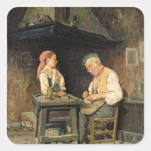 The Cobbler's Shop, 1874 (oil on panel) Square Sticker