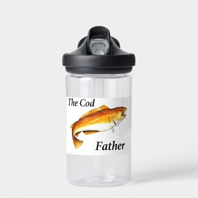 The Cod Father ideal fishing present. Water Bottle (Front)